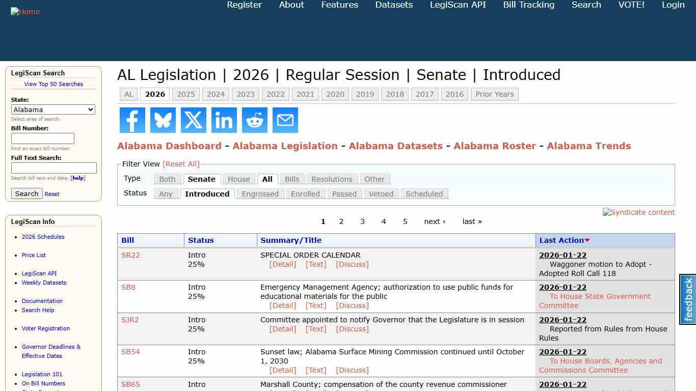 AL Legislation 2026 Regular Session Senate Introduced LegiScan