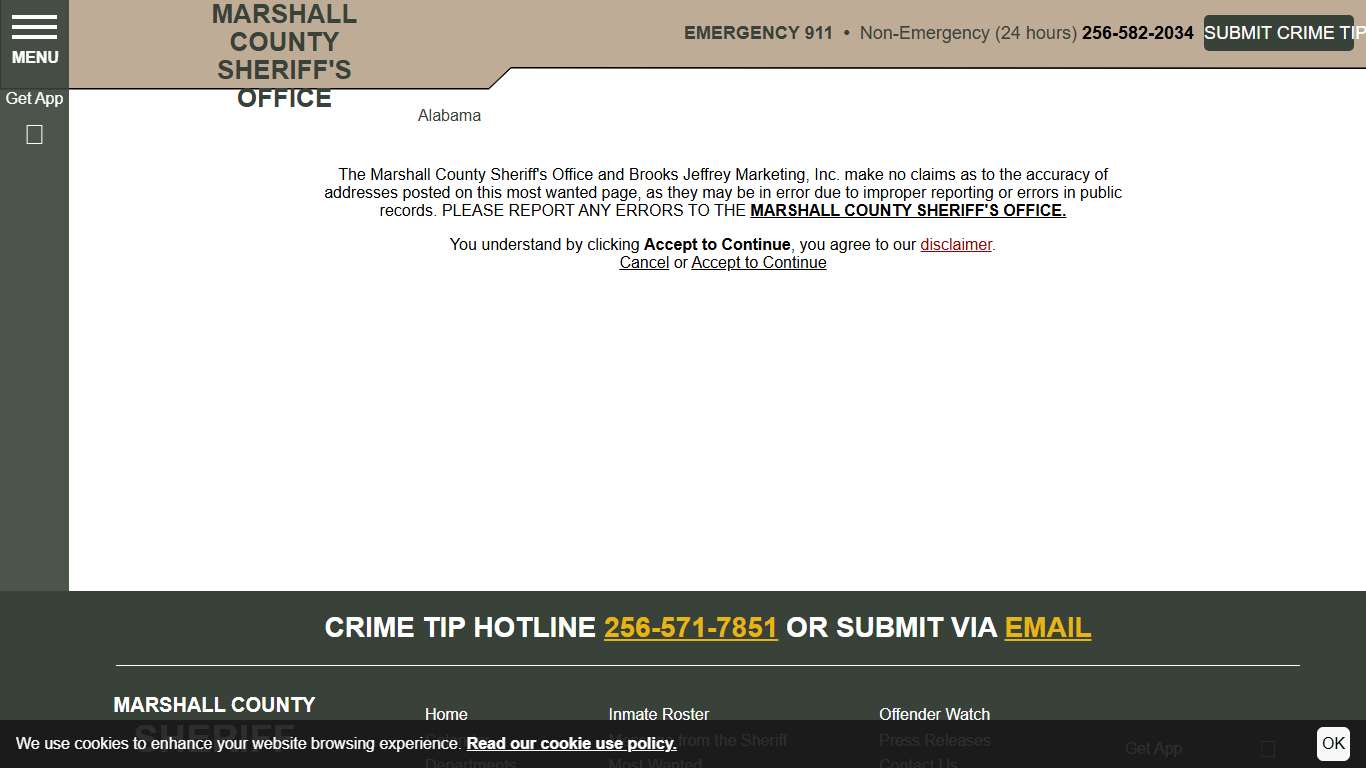 Most Wanted Disclaimer Marshall County Sheriff's Office